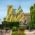 Terrasse avec vue sur la cité médiévale de Carcassonne décorée d'art contemporain